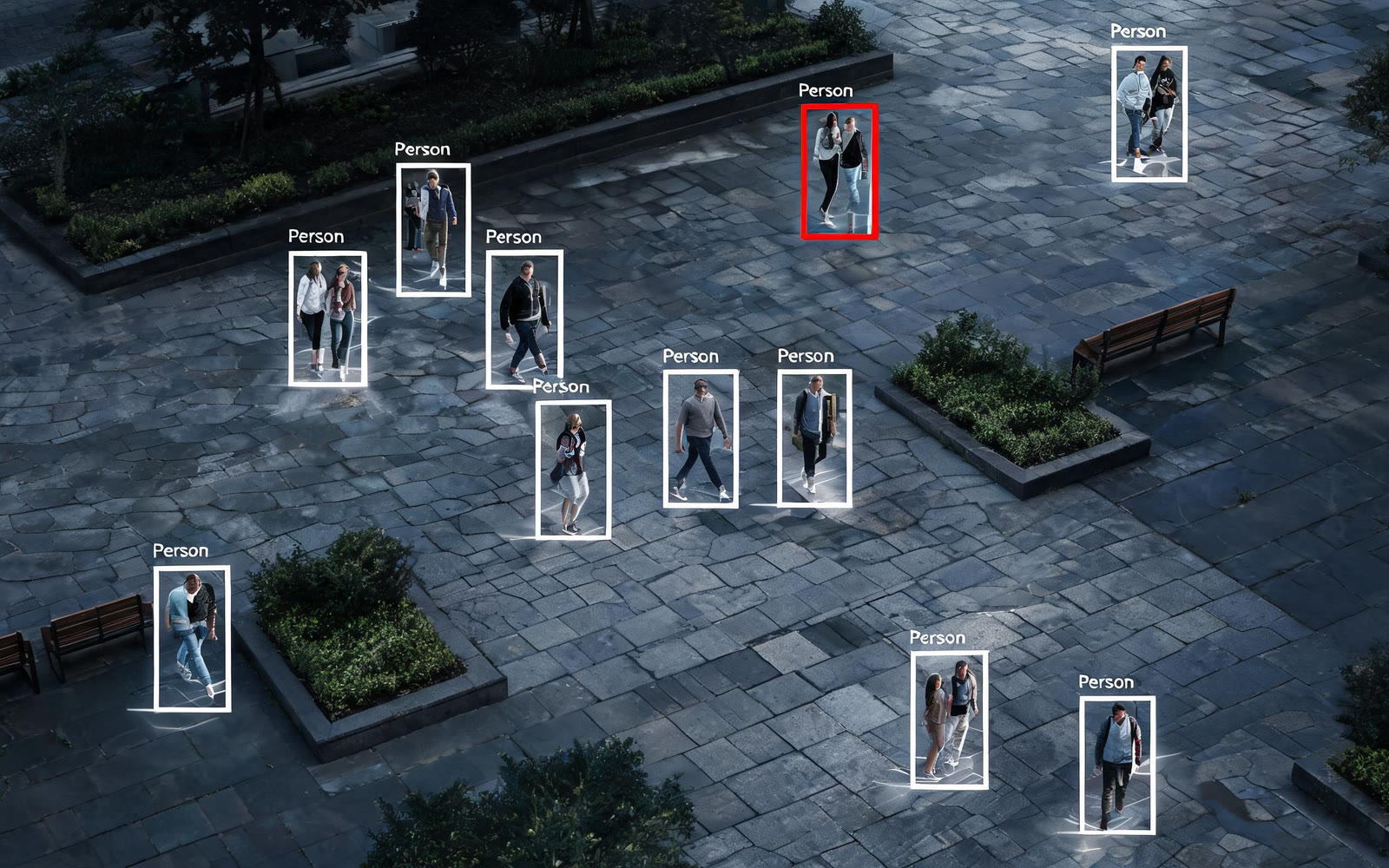 Every pedestrian detected and boxed as "Person"