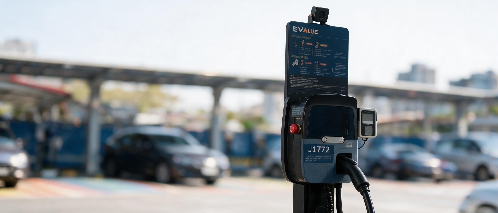 EV charging bays watched by a depth camera on the charging post